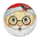 キュートクリスマスホリデーウォーターカラーサンタ顔 カッティングボード (正面)