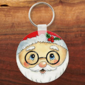 キュートクリスマスホリデーウォーターカラーサンタ顔 キーホルダー (正面)