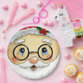 キュートクリスマスホリデーウォーターカラーサンタ顔 ペーパープレート (パーティー)