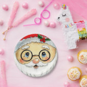 キュートクリスマスホリデーウォーターカラーサンタ顔 ペーパープレート (パーティー)