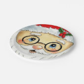 キュートクリスマスホリデーウォーターカラーサンタ顔 ペーパープレート (アングル)