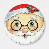 キュートクリスマスホリデーウォーターカラーサンタ顔 マグネット (正面)