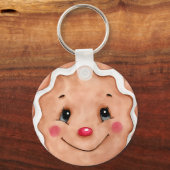 キュートクリスマスホリデーウォーターカラージンジャーブレッド顔 キーホルダー (正面)