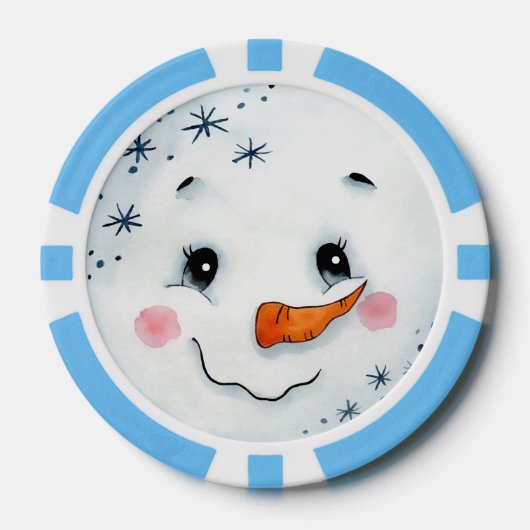 キュートクリスマスホリデーウォーターカラー雪だるま顔 ポーカーチップ (正面)