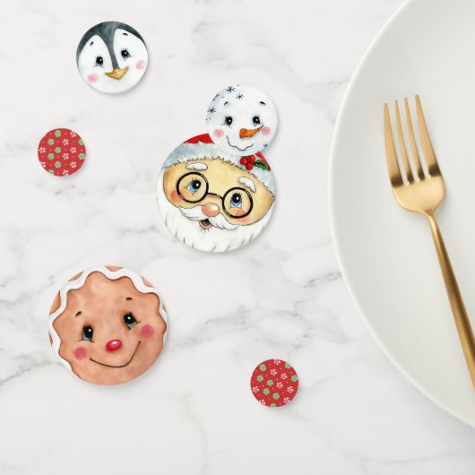 キュートクリスマスホリデーウォーターカラー顔サンタ コンフェッティ (グループ)