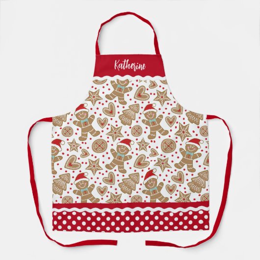 キュートクリスマスホリデージンジャーブレッドマンエプロン エプロン (正面)