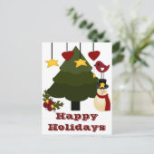 キュートクリスマスホリデーズツリー雪だるまスターズバード シーズンポストカード (スタンド正面)