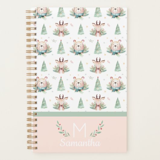 キュートクリスマスホリデーツリーズベア&ディアモノグラム プランナー手帳 (正面)