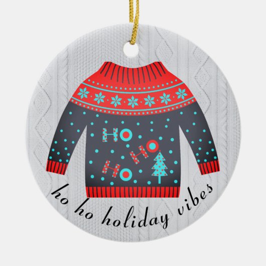 キュートクリスマスホリデービーズセーターファミリー名 セラミックオーナメント (正面)