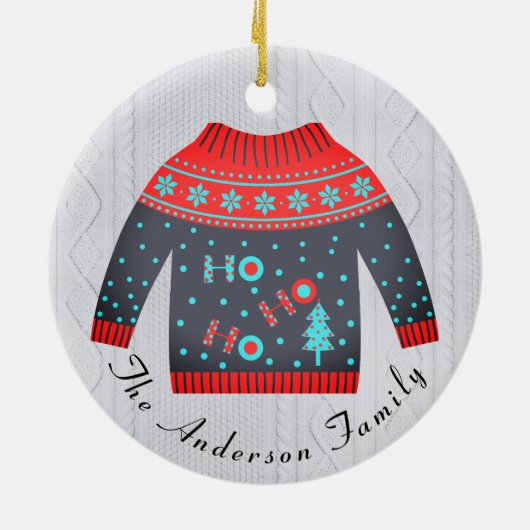 キュートクリスマスホリデービーズセーターファミリー名 セラミックオーナメント (裏面)
