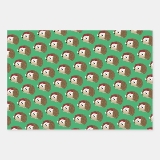 キュートクリスマスホリデーヘッジホグ ラッピングペーパーシート (正面)