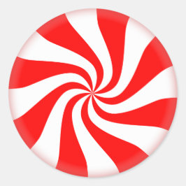 キュートクリスマスホリデーペパーミントキャンディーレッド/ホワイト ラウンドシール