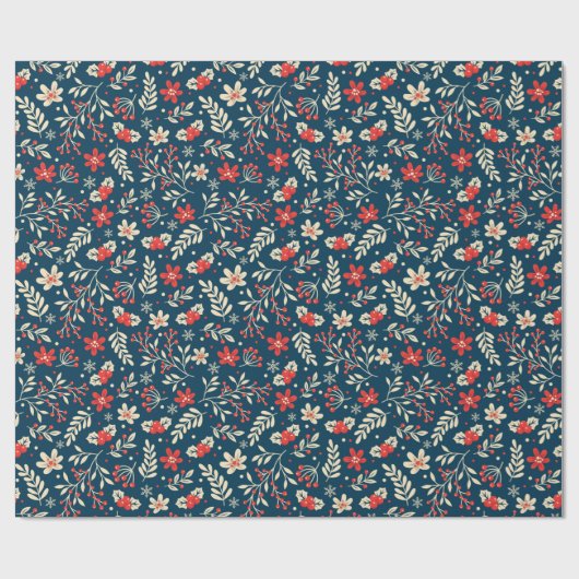 キュートクリスマスホリーミストレトーエフローラレッドブルー ラッピングペーパー (フラット)