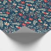 キュートクリスマスホリーミストレトーエフローラレッドブルー ラッピングペーパー (角)