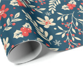 キュートクリスマスホリーミストレトーエフローラレッドブルー ラッピングペーパー (ロールコーナー)