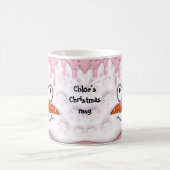 キュートクリスマスメルティング雪だるま顔ピンク名 コーヒーマグカップ (中央)