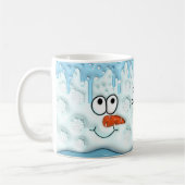 キュートクリスマスメルティング雪だるま顔ブルーネーム コーヒーマグカップ (左)