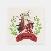 キュートクリスマスユニコーン名前をカスタムする スタンダードカクテルナプキン (正面)