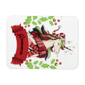 キュートクリスマスユニコーン名前をカスタムする マグネット (横)