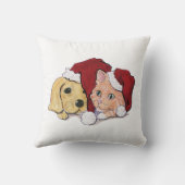 キュートクリスマスラブラドール子犬とオレンジ虎猫 クッション (裏面)