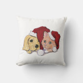 キュートクリスマスラブラドール子犬とオレンジ虎猫 クッション (正面)