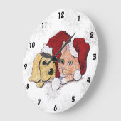 キュートクリスマスラブラドール子犬とオレンジ虎猫 ラージ壁時計 (傾斜)