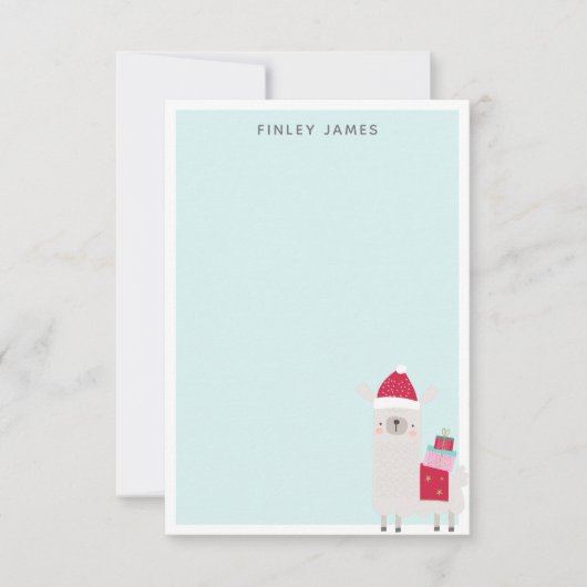 キュートクリスマスラマパステルブルーパーソナライズされたネーム サンキューカード (正面)