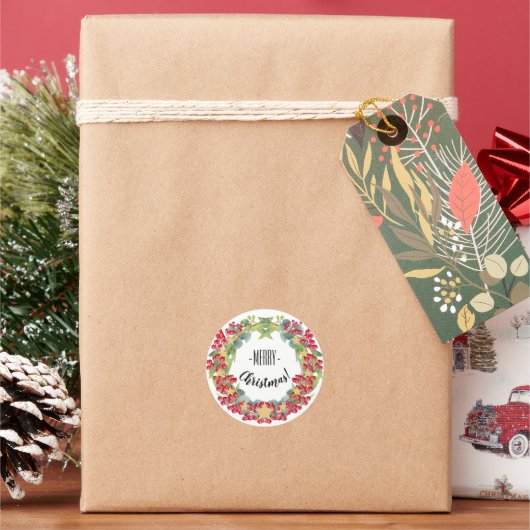 キュートクリスマスリースレッドベリー ラウンドシール (クリスマス)