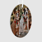 キュートクリスマスレスキューピットブルとアメリカブルドッグ オーナメント (正面)