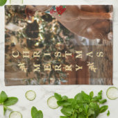 キュートクリスマスレスキューピットブルとアメリカブルドッグ キッチンタオル (折り畳み)