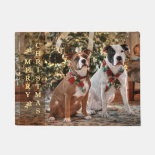 キュートクリスマスレスキューピットブルとアメリカブルドッグ ドアマット