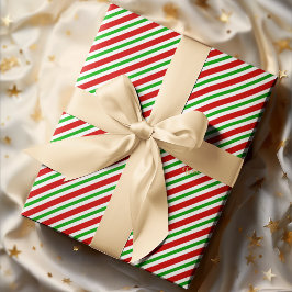 キュートクリスマスレッドグリーン白ストライプ金ゴールド文字 ラッピングペーパー