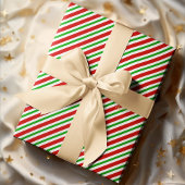 キュートクリスマスレッドグリーン白ストライプ金ゴールド文字 ラッピングペーパー