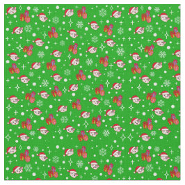 キュートクリスマス子猫グリーンホリデーファブリック ファブリック