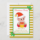 キュートクリスマス小妖精や小人オンゴールデン&ホワイト招待状 招待状 (正面)