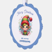 キュートクリスマス小妖精や小人カスタム オーナメントカード (左)