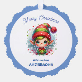 キュートクリスマス小妖精や小人カスタム オーナメントカード