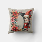 キュートクリスマス小妖精や小人フェスティバルフェイクDタンレザー クッション (裏面)