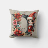 キュートクリスマス小妖精や小人フェスティバルフェイクDタンレザー クッション (正面)