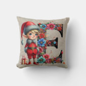 キュートクリスマス小妖精や小人フェスティバルEタンフェイクレザー クッション (正面)