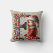 キュートクリスマス小妖精や小人フェスティバルFタンフェイクレザー クッション (正面)