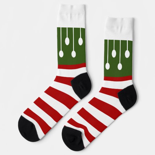 キュートクリスマス小妖精や小人レッドホワイトストライプおもしろいタッセル ソックス (左)