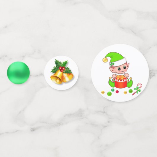 キュートクリスマス小妖精や小人&ゴールデンジンルベル コンフェッティ (正面)