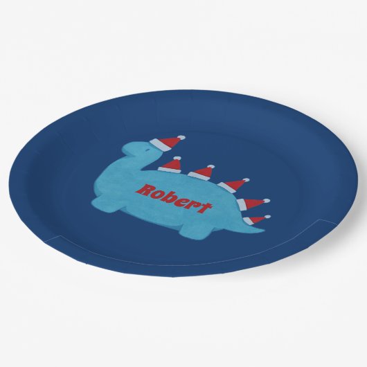 キュートクリスマス恐竜フェスティバルホリデイ名 ペーパープレート (アングル)