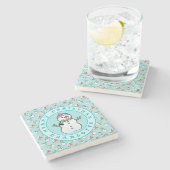 キュートクリスマス雪だるまアクアネームマーブル ストーンコースター (横)