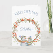 キュートクリスマス雪だるまウィンターベリーリースホリデー シーズンカード (正面)