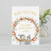 キュートクリスマス雪だるまウィンターベリーリース金ゴールド 箔シーズンカード (立ち正面)