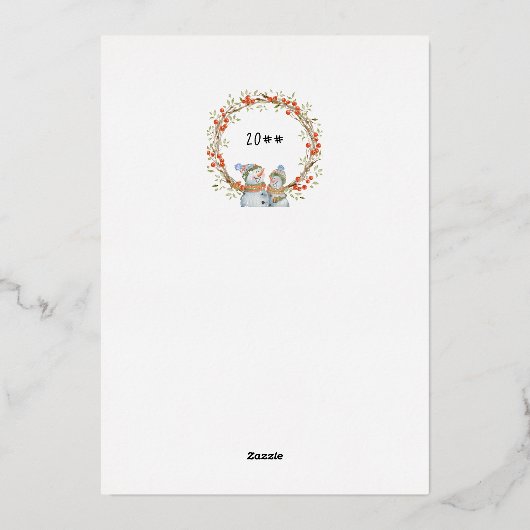 キュートクリスマス雪だるまウィンターベリーリース金ゴールド 箔シーズンカード (裏面)