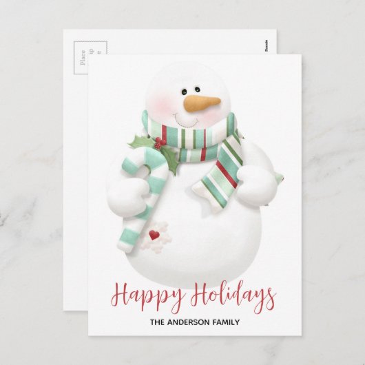 キュートクリスマス雪だるまハッピーホリデー シーズンポストカード (正面/裏面)