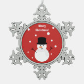 キュートクリスマス雪だるま冬フェスティバルホリデースノー スノーフレークピューターオーナメント (正面)